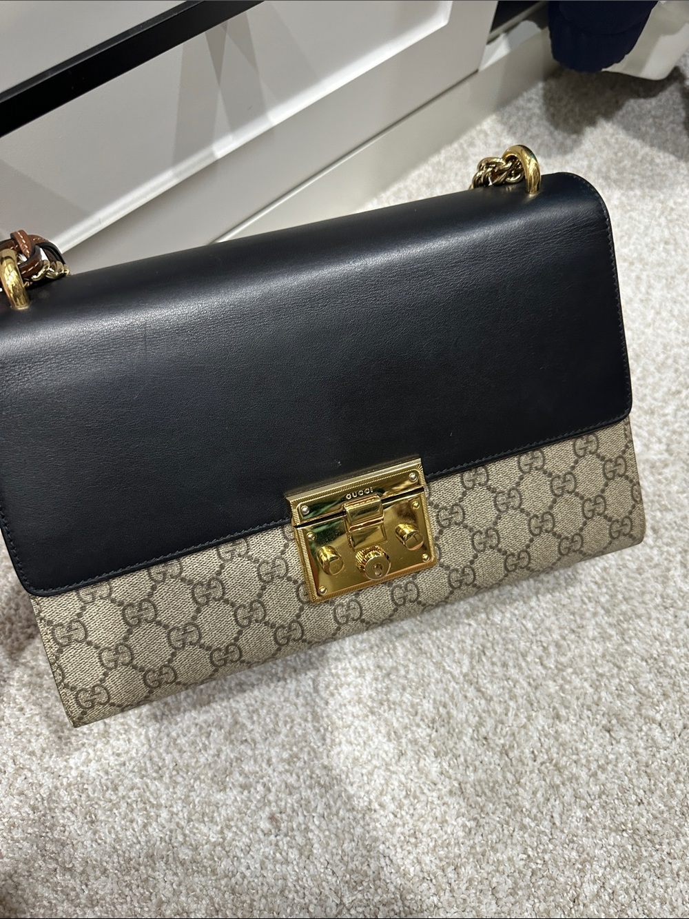 Gucci Black, Beige & Brown GG Canvas Shoulder Bag with Gold Hardware - Picture 6 of 6